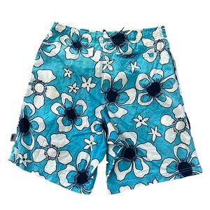 Vintage Iguana Board Shorts Mens Large Blue Floral Crazy‎ Geometric 90s AOP